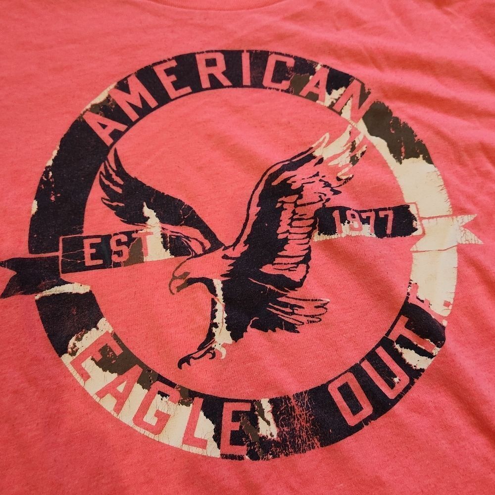 ☔️🔺️American Eagle Hot Pink Graphic Classic Fit Short Sleeve Top Large - Picture 5 of 8